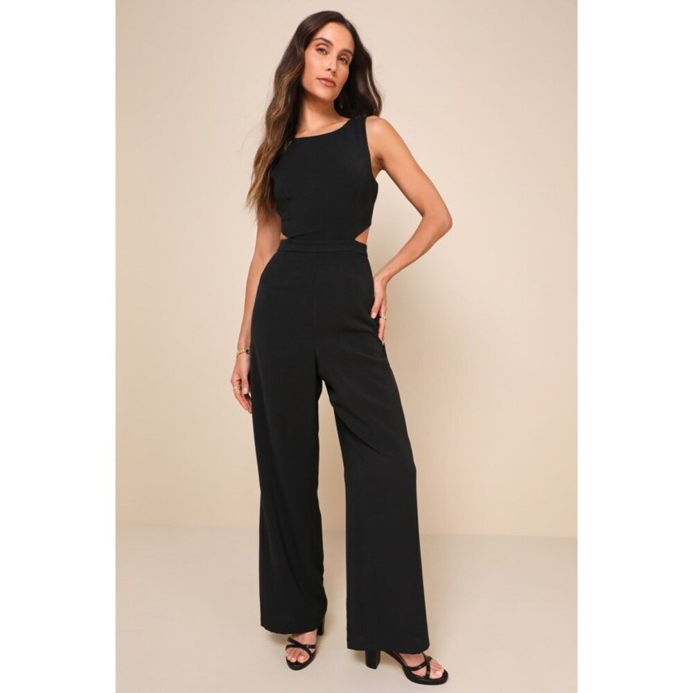 Lulus Moments To Remember Black Sleeveless Wide-leg Cutout Jumpsuit - Size M